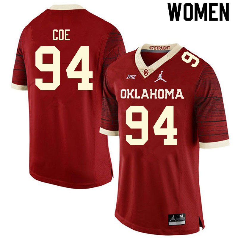Women #94 Isaiah Coe Oklahoma Sooners College Football Jerseys Sale-Retro - Click Image to Close